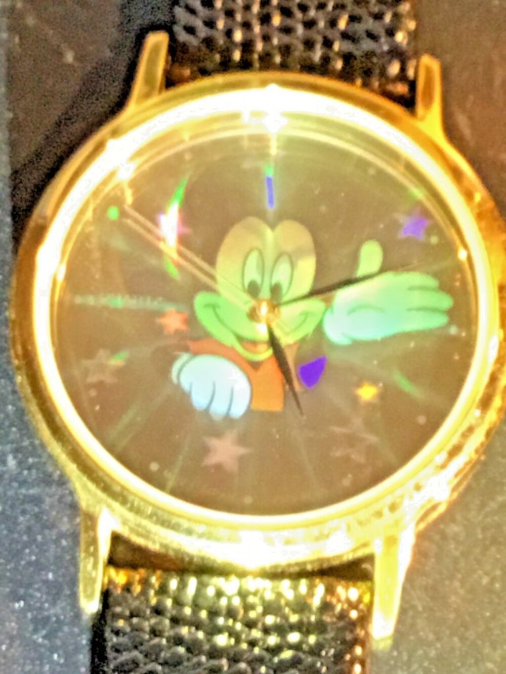 Lorus Disney Mickey Mouse Quartz Watch Gold Tone Holographic 3D Dial=WORKS
